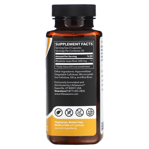 LifeSeasons, Корень родиолы, 60 растительных капсул (300 мг на капсулу)