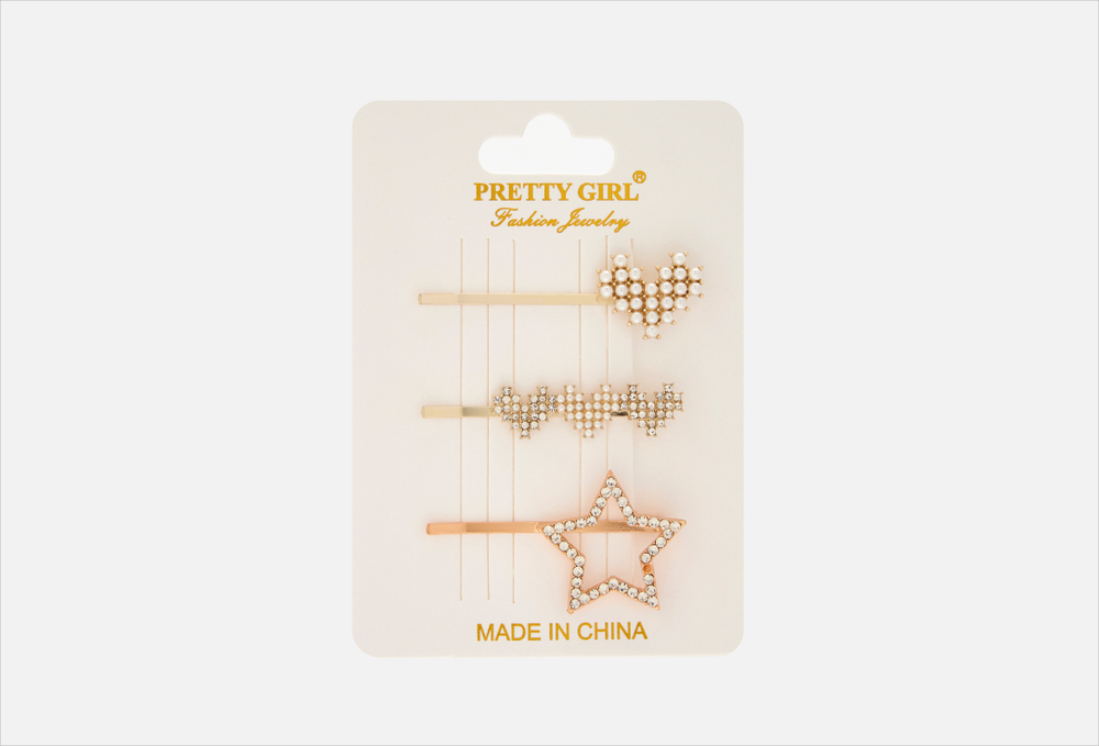 Pretty Girl 24-00038-2 Набор зажимов-невидимок для волос Звезда и сердце, 3 шт