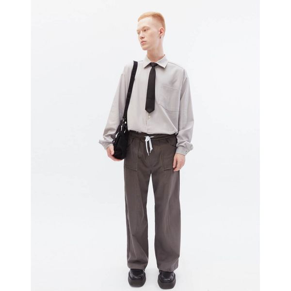 Брюки широкие хлопковые серые - фото 3