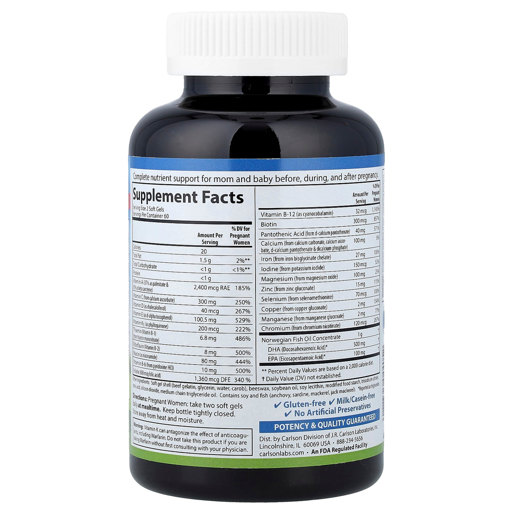 Carlson, Пренатальная, 120 желатиновых капсул
