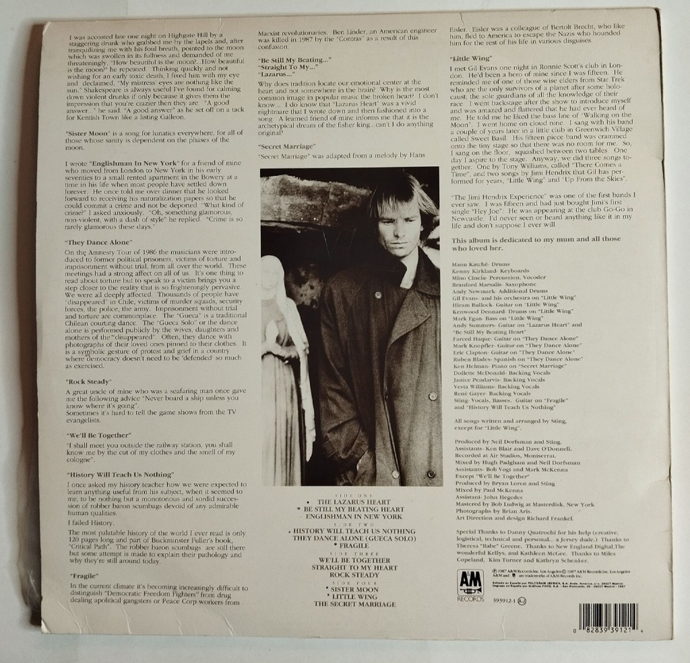 Винтажная виниловая пластинка LP Sting Nothing Like The Sun (Spain 1987)