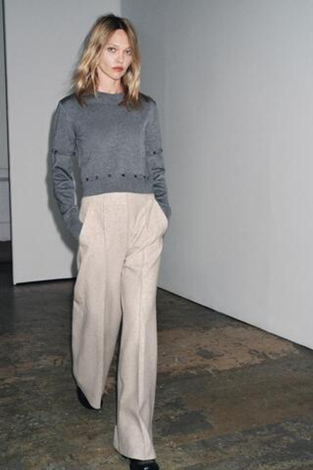 ZARA БРЮКИ WIDE-LEG С ОТДЕЛКОЙ — ZW COLLECTION, БЕЖЕВЫЙ