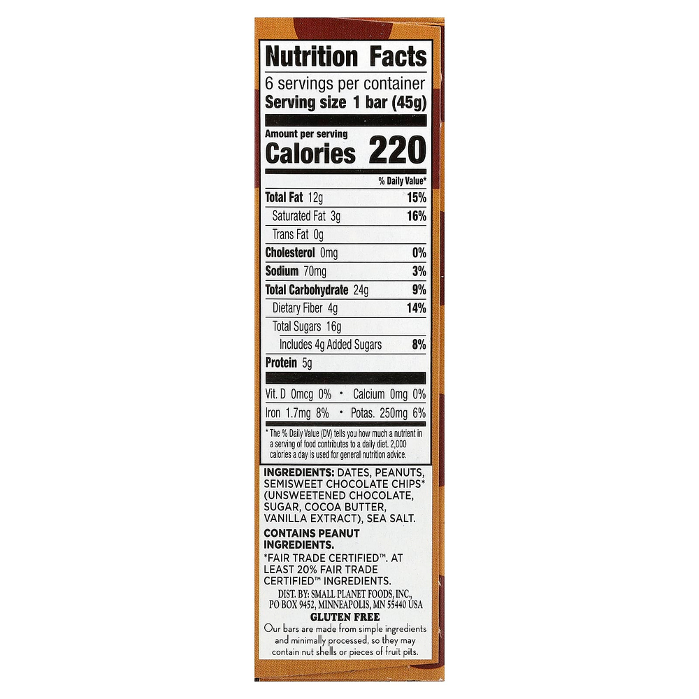 Larabar, The Original Real Fruit & Nut Bar™, арахисовая паста и шоколадная крошка, 6 батончиков по 45 г (1,6 унции)