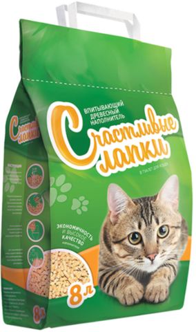 Счастливые лапки Наполнитель древесный 8л