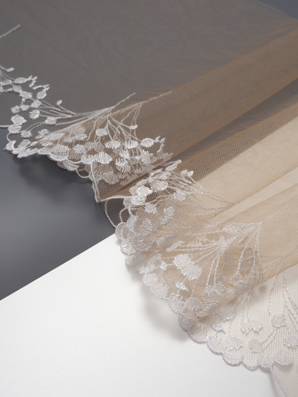 Кружево вышивка на сетке телесная с белым неэластичная ширина 24 см