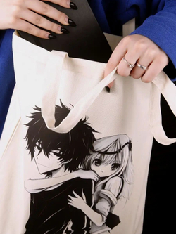 Сумка шоппер женская аниме тканевая через плечо с принтом