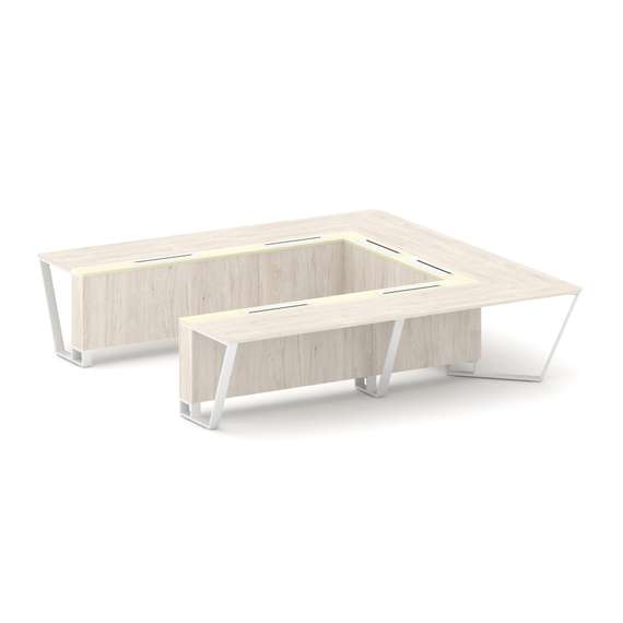 Steel Meet Стол переговорный П-образный KM-PR.B.SP-11P Денвер Светлый/Ваниль Глянец/Металл Белый 320