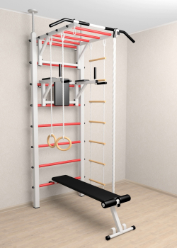 Шведская стенка Sv Sport враспор (Турник рукоход/Брусья/Скамья/Канат/Кольца/Лестница)