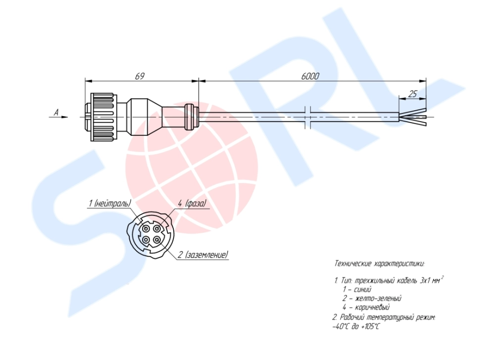 Кабель соединительный 6м (байонет) SCANIA (4494130600) SORL