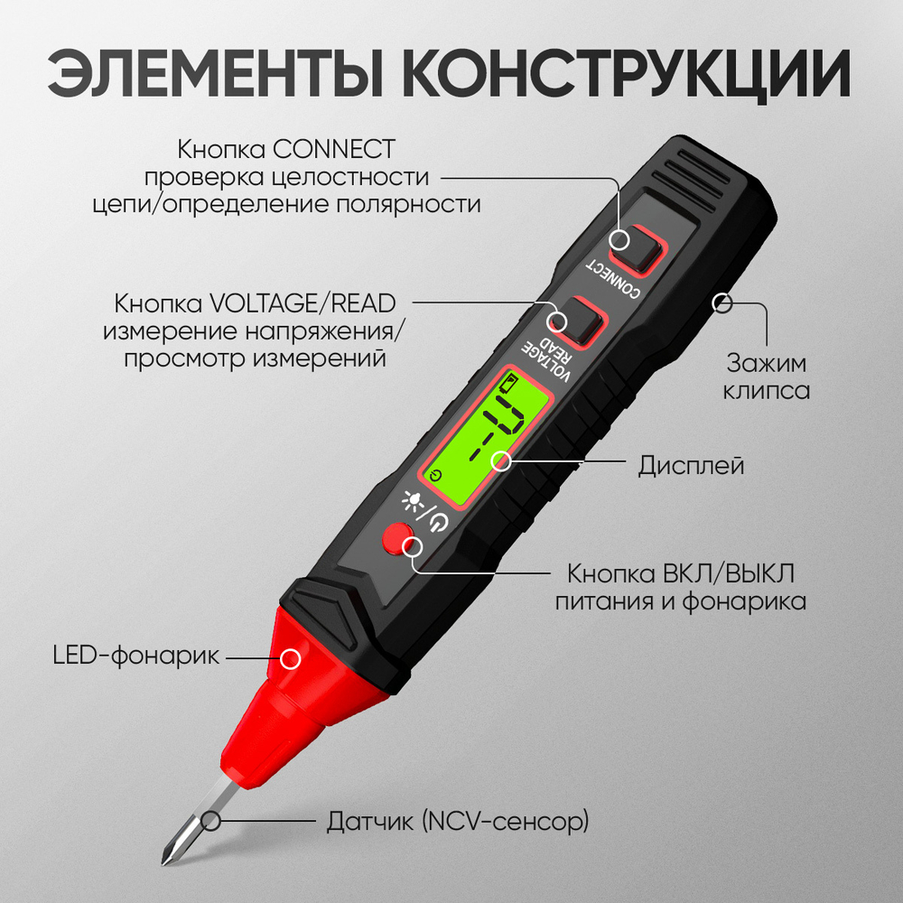 Индикаторная отвертка-тестер напряжения с переставным наконечником PH/SL iCartool IC-M90