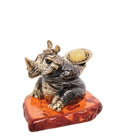 Народные промыслы AM-3210 Фигурка «Носорог праздник» (латунь, янтарь)