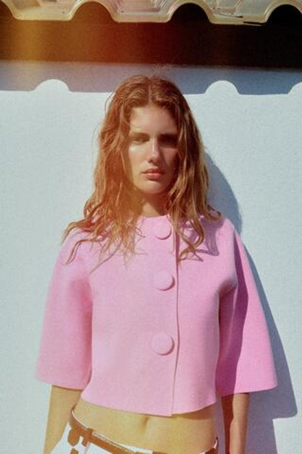 ZARA УКОРОЧЕННЫЙ КАРДИГАН С ОБТЯЖНЫМИ ПУГОВИЦАМИ, РОЗОВЫЙ