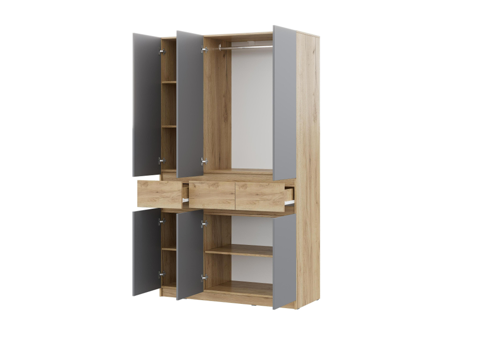 БОСТОН ЛАЙТ Шкаф ШК-003 (3-ств.) Корпус - Дуб Крафт золотой К003  Фасад ЛДСП - Серый Шифер