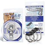 Хомут на пенис из трех металлических колец и кольца для привязи 3 RING GATES OF HELL (Цвет: серебристый с черным)