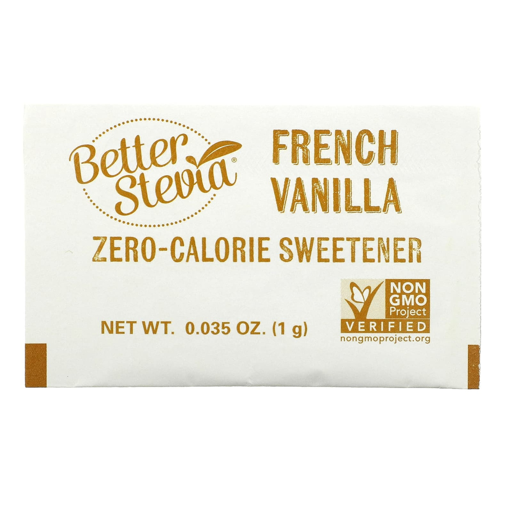 NOW Foods, стевия BetterStevia, сахарозаменитель с нулевой калорийностью, французская ваниль, 75 пакетиков по 1 г в каждом