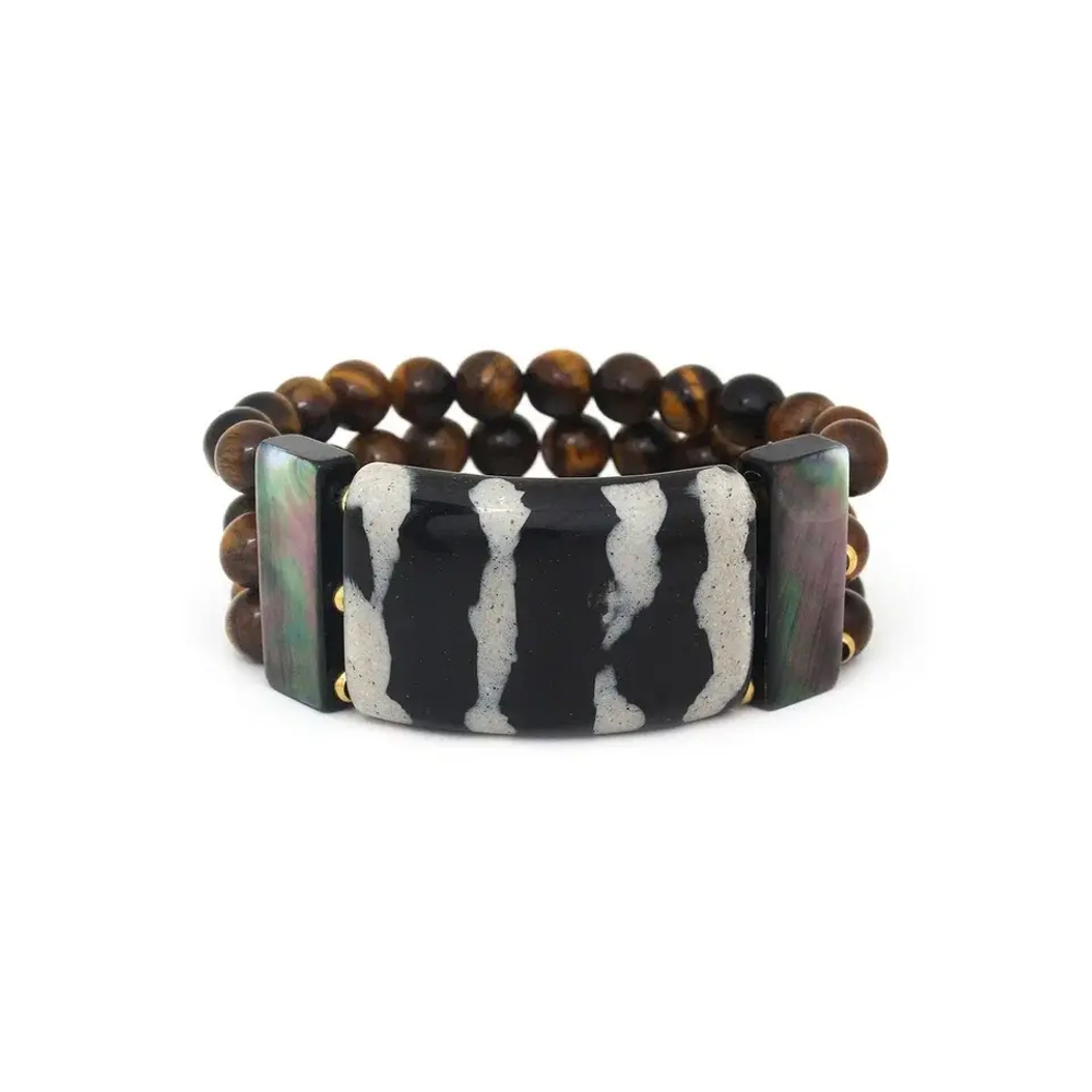 Браслет Nature Bijoux, Zebra, стрейч, с тигровым глазом, перламутром и смолистым песком в смоле, NB2