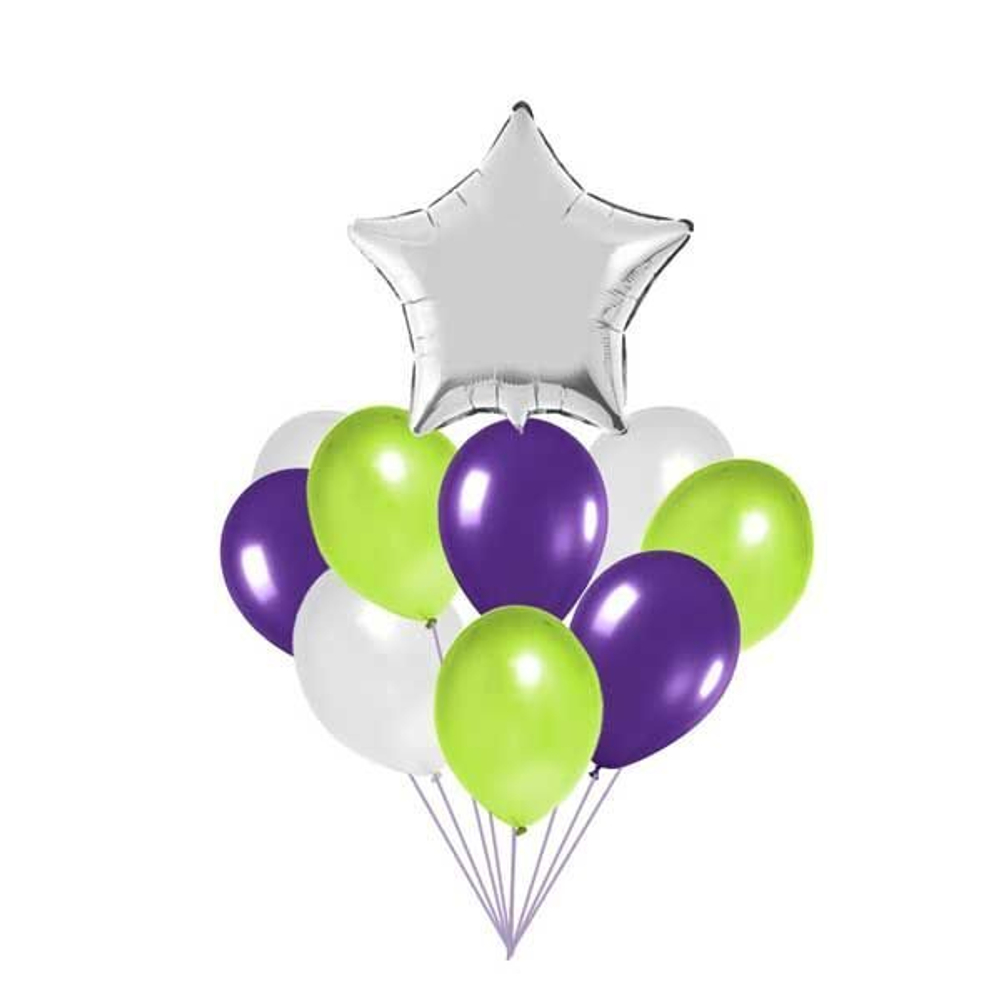 Фонтан воздушных шаров с большой серебрянной звездой