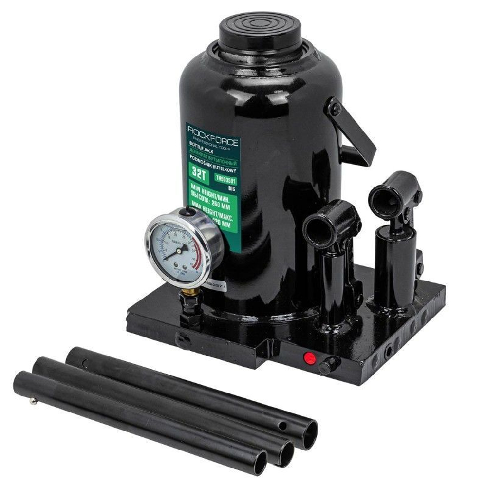 Домкрат бутылочный 32т с манометром (h min-260мм, h max-420мм) RockForce RF-TH903501 BIG