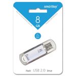 Память 8GB, Smart Buy, V-Cut , Flash USB 2.0, серебристый, металл. корпус