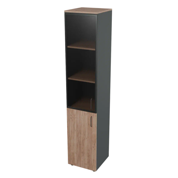 Шкаф для документов высокий узкий со стеклянным фасадом Prego office 403х420х2000 ПОШВУС