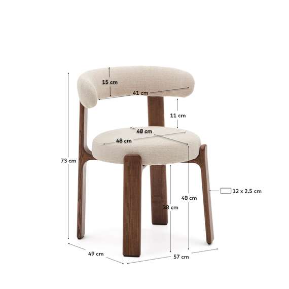 Стул Granite на 4 ножках из бежевого шенилла и массива ясеня в отделке орех