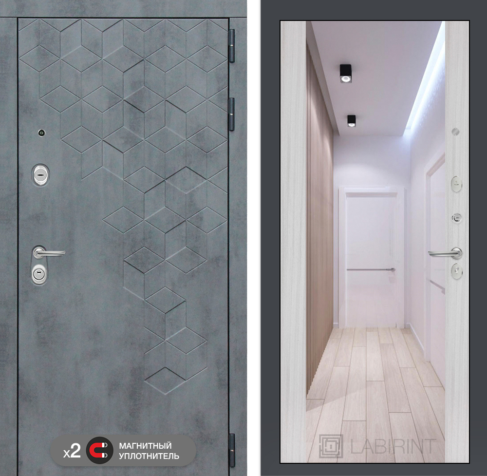 Дверь Входная Лабиринт Бетон С зеркалом Максимум Белый сандал