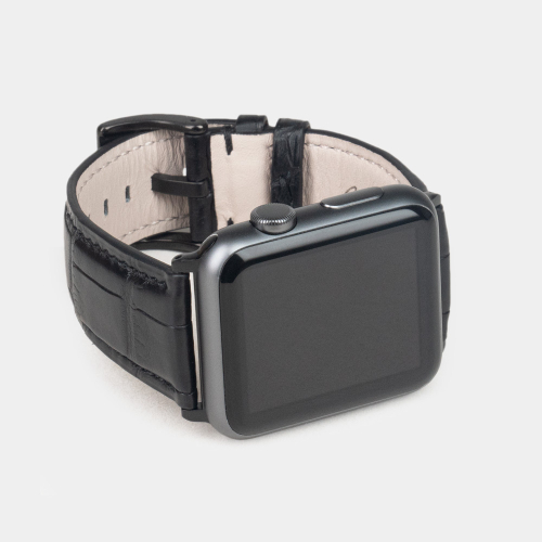 Ремешок для Apple Watch 40/41/42 mm из кожи аллигатора, черного цвета