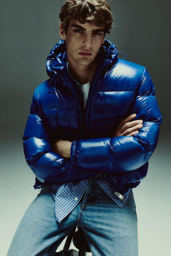 ZARA ПУХОВИК WATER-REPELLENT С НАПОЛНИТЕЛЕМ ИЗ 100% ПЕРА, СИНИЙ ЭЛЕКТРИК