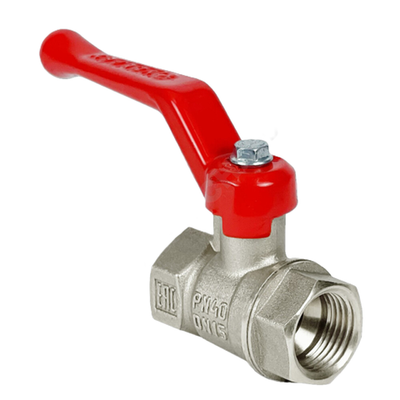 Кран шаровой латунь никель 11Б27фт1М Ду 32 Ру40 ВР рычаг красный VALFEX VF.214.NR1.114.N/P59