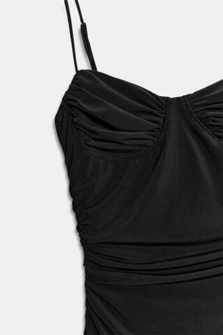 ZARA ПЛАТЬЕ МИДИ СО СБОРКАМИ НА БРЕТЕЛЯХ, ЧЕРНЫЙ