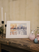 Картина авторская акварельная в паспарту 21х30 см на стену для интерьера "Настроение осени"