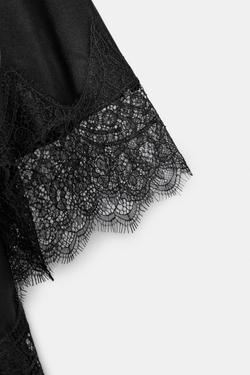 ZARA АСИММЕТРИЧНЫЙ ТОП С КРУЖЕВОМ — ZW COLLECTION, ЧЕРНЫЙ