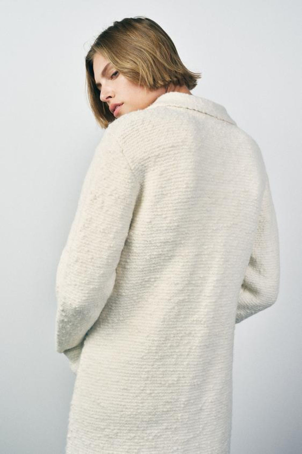 ZARA ТРИКОТАЖНОЕ ПАЛЬТО ИЗ СМЕСОВОЙ ШЕРСТИ, БЕЛЫЙ