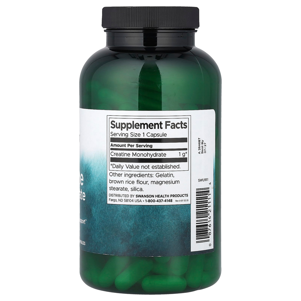 Swanson Vitamins, моногидрат креатина, 1 г, 180 капсул