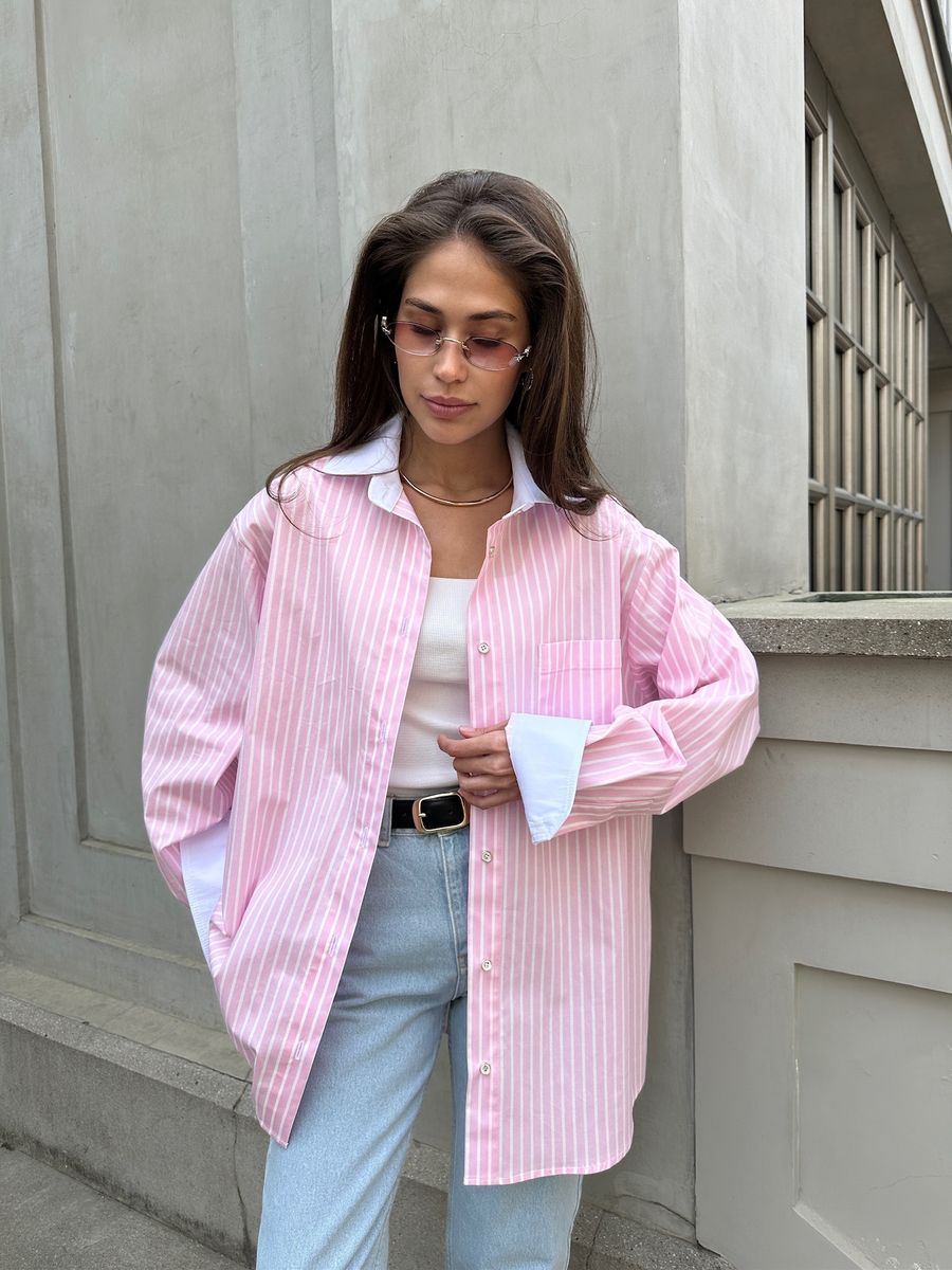 Рубашка из хлопка в полоску розовая