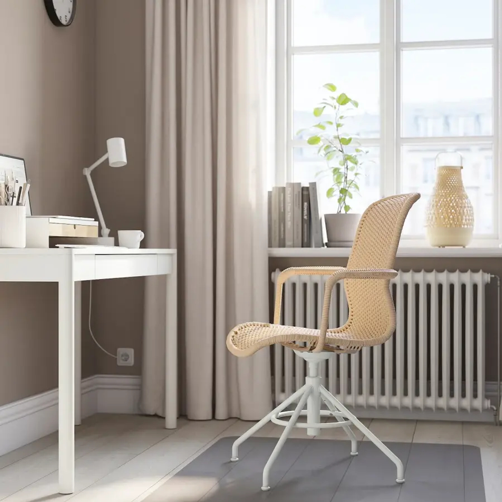Вращающееся кресло с подлокотниками - IKEA STIGBYGEL /СТИГБЕЙГЕЛ ИКЕА, светло-коричневый/белый