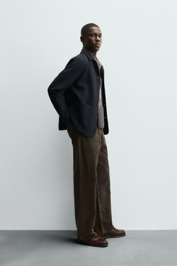 ZARA КУРТКА-РУБАШКА КЛАССИЧЕСКОГО КРОЯ С РЕЛЬЕФНОЙ ТЕКСТУРОЙ, МОРСКОЙ СИНИЙ