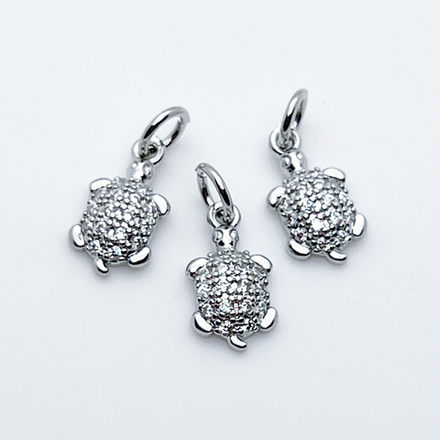 Подвеска Черепаха, цвет серебро, фианиты, размер 13*7 мм, цена за 1 шт