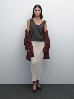 Massimo Dutti Струящаяся плиссированная юбка миди, кремовый