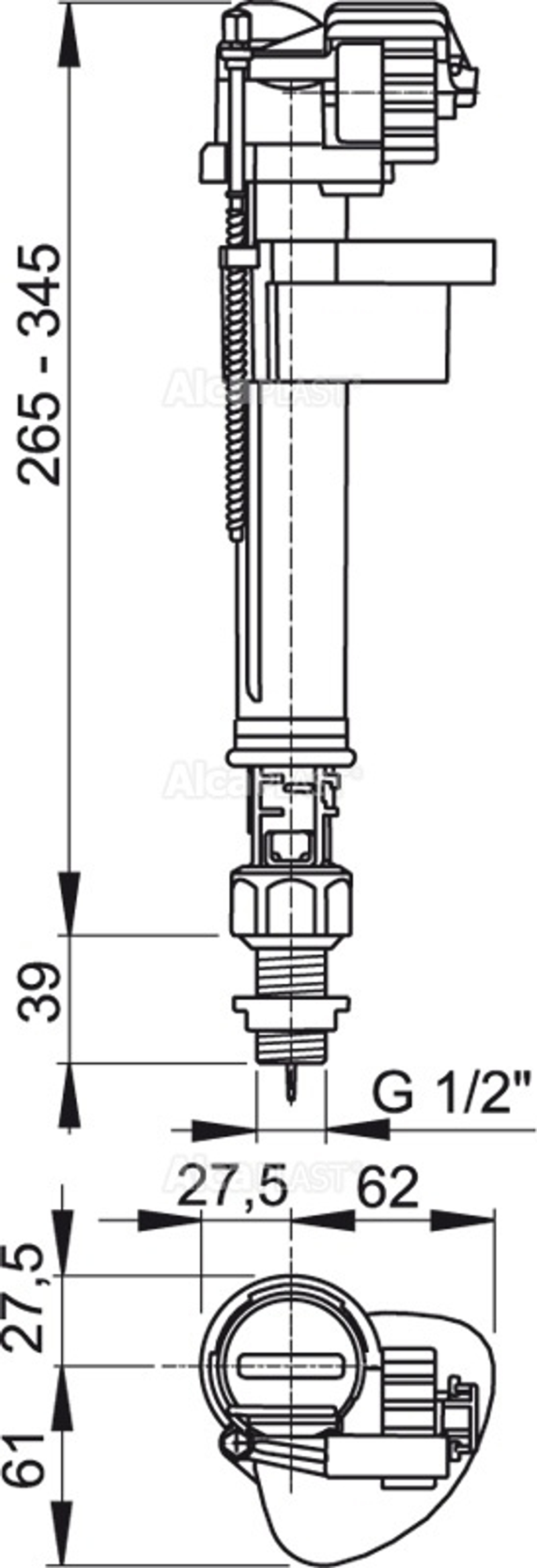 Впускной механизм нижняя подводка Alcaplast 1/2" А17