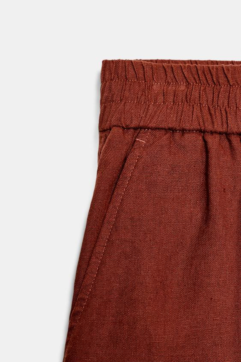 ZARA БЕРМУДЫ ИЗ СМЕСОВОГО ЛЬНА С ЭЛАСТИЧНЫМ ПОЯСОМ, МЕДНЫЙ