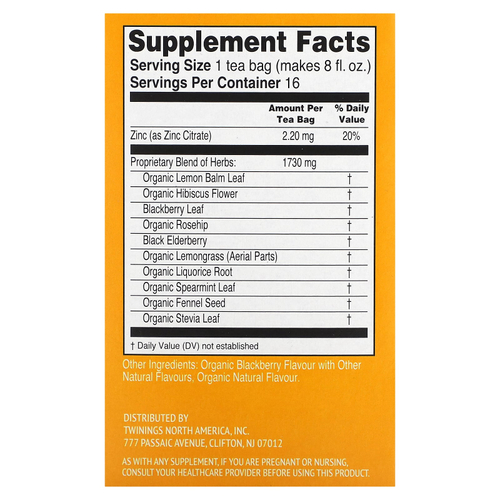 Twinings, Superblends™, поддержка иммунитета, травяной чай с гибискусом и бузиной, ежевика, без кофеина, 16 чайных пакетиков, 32 г (1,12 унции)