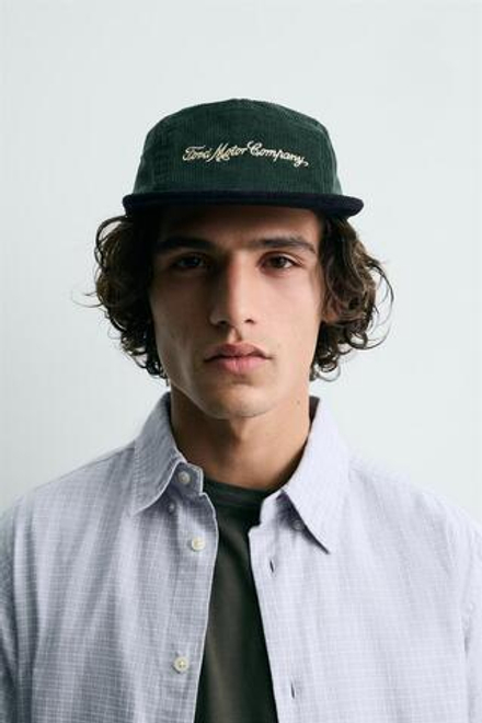 ZARA Х FORD ВЕЛЬВЕТОВАЯ КЕПКА С ПЛОСКИМ КОЗЫРЬКОМ, ЗЕЛЕНЫЙ