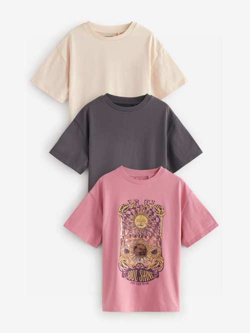 Футболка для девочки Next N94-119, 3 шт., Розовый, Бежевый, Темно-серый