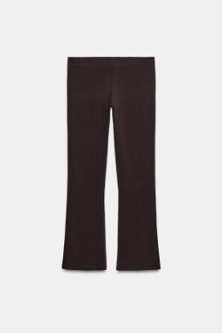 ZARA ТРИКОТАЖНЫЕ БРЮКИ ПРЯМОГО КРОЯ, ШОКОЛАДНЫЙ