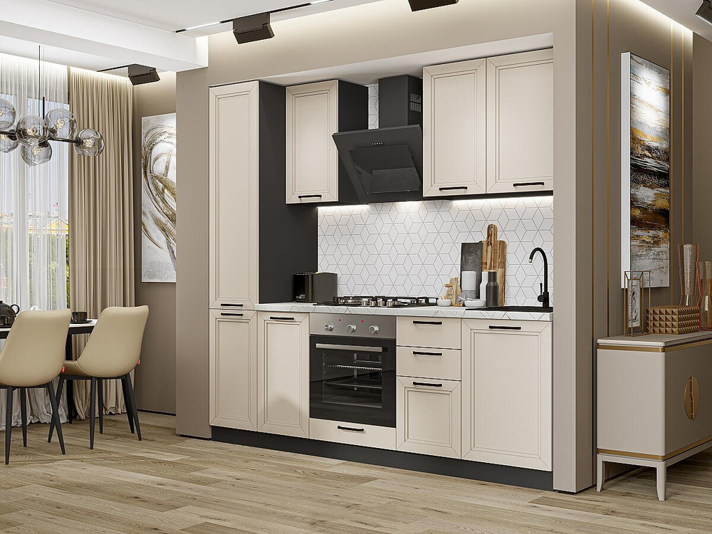 Прямая модульная кухня Нео-02 Cream Silk - Graphite 2140*2300*600
