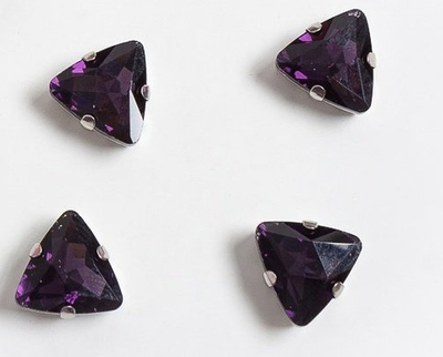 Стразы пришивные стекло в оправе "Треугольник", р. 12 мм, тёмно-сиреневый