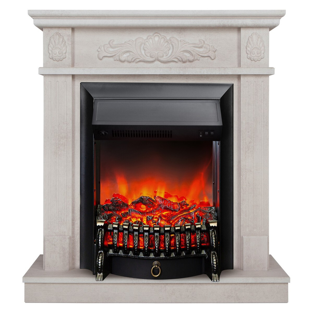 Электрокамин RealFlame Adelaida WT белый камень с очагом Fobos Lux Black