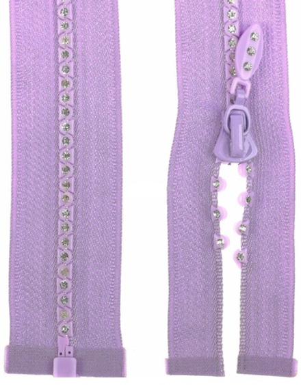 Молния Трактор  "GAMMA" со стразами, 30 см, разъёмная, №163 сиреневый