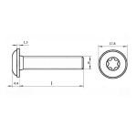 Винт шлиц TORX ИСО 7380-2 А2 M 8х40/40 Tх40 с полукруглой головкой с фланцем в упак 100 шт